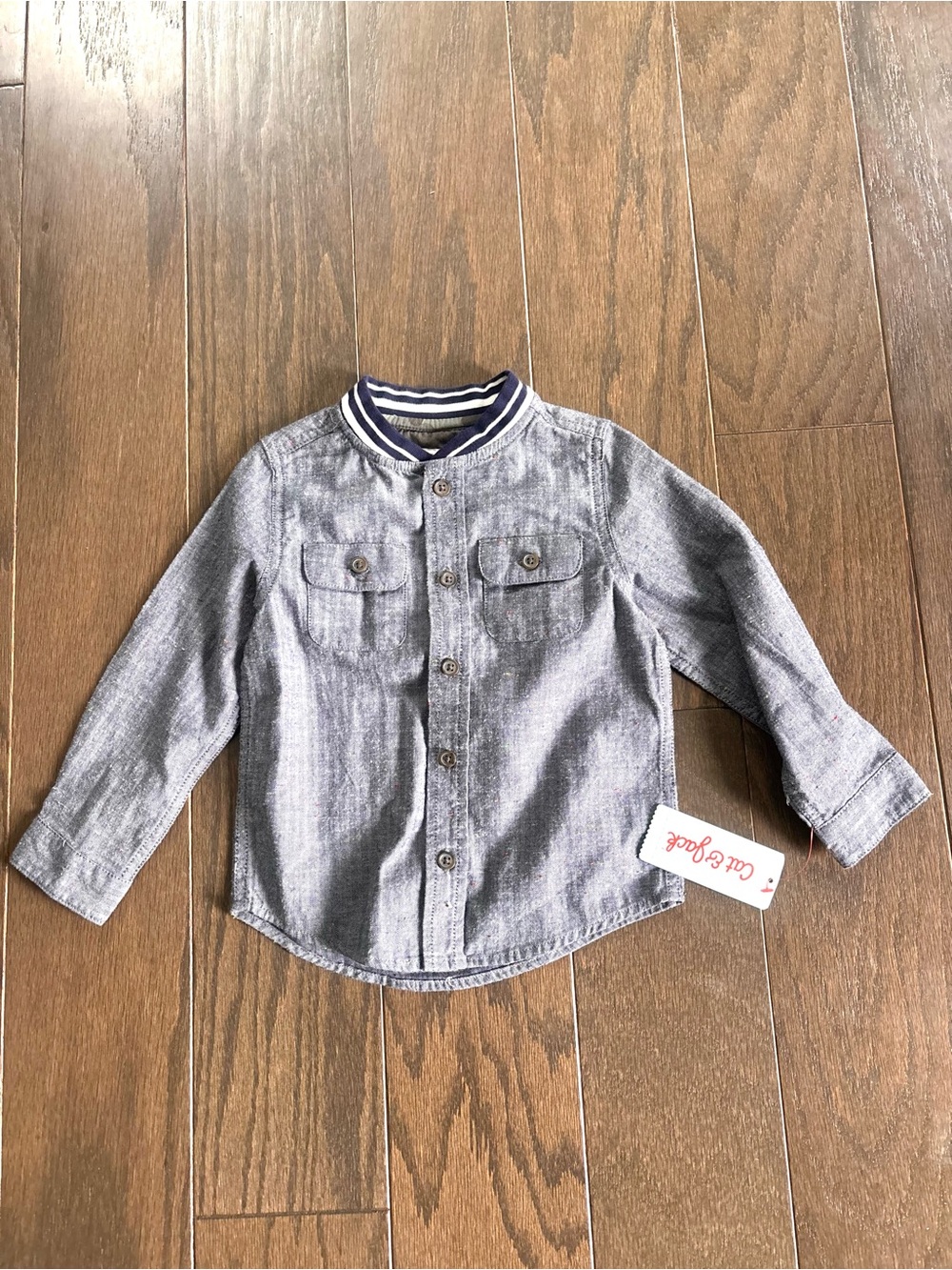 Cat & Jack Toddler Bluish Gray Herringbone Button Down Shirt- Sz 3T- NWT